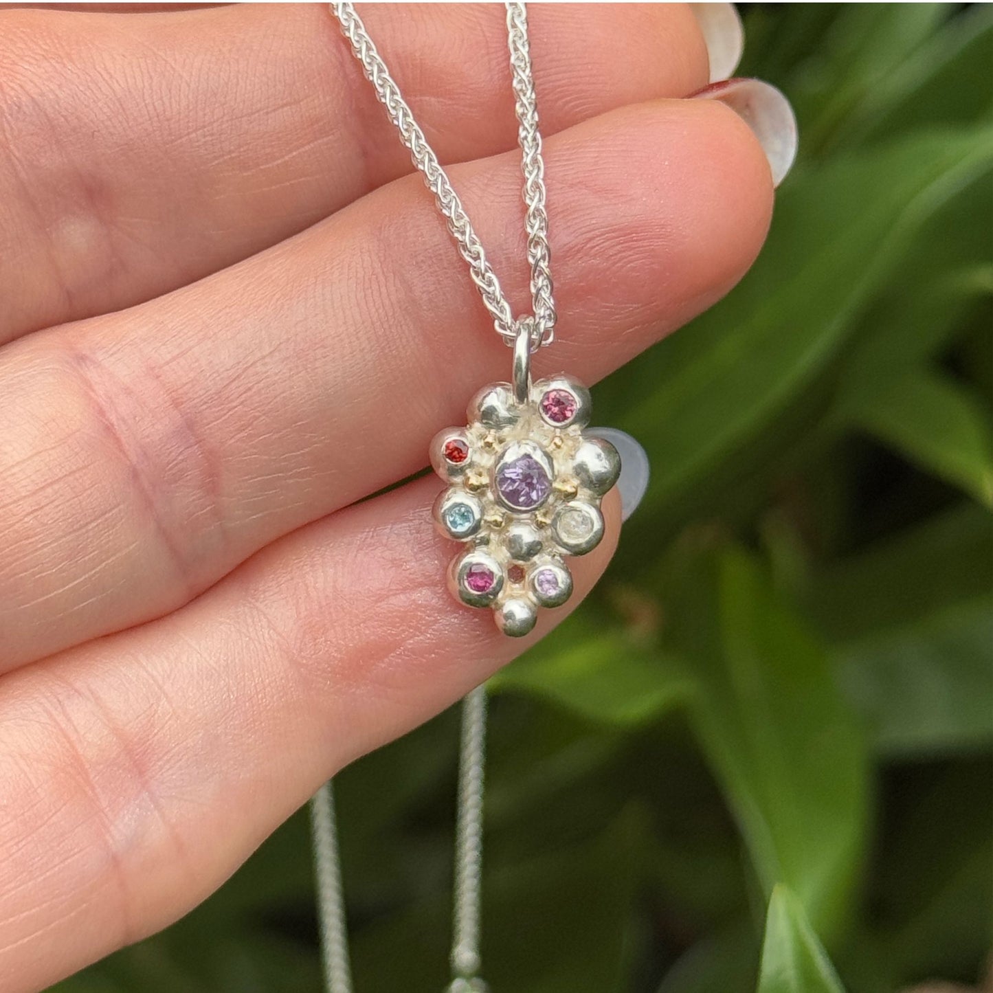 Bubble Gemstone Pendant, Silver and 18ct Gold Bubble Necklace