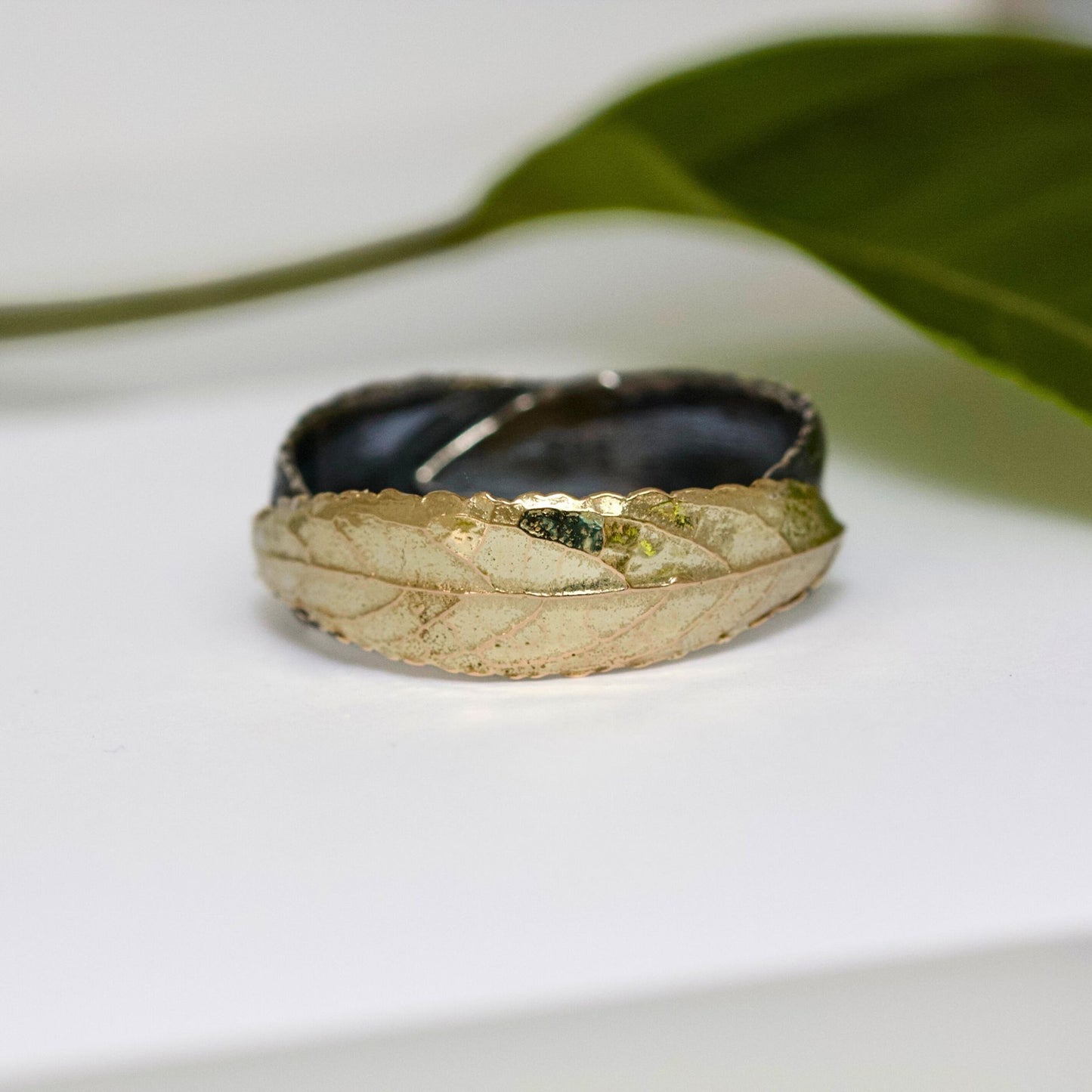 Three Leaf Ring, Gold and Silver Nature Wedding Ring, Mixed Metal Leaf Ring