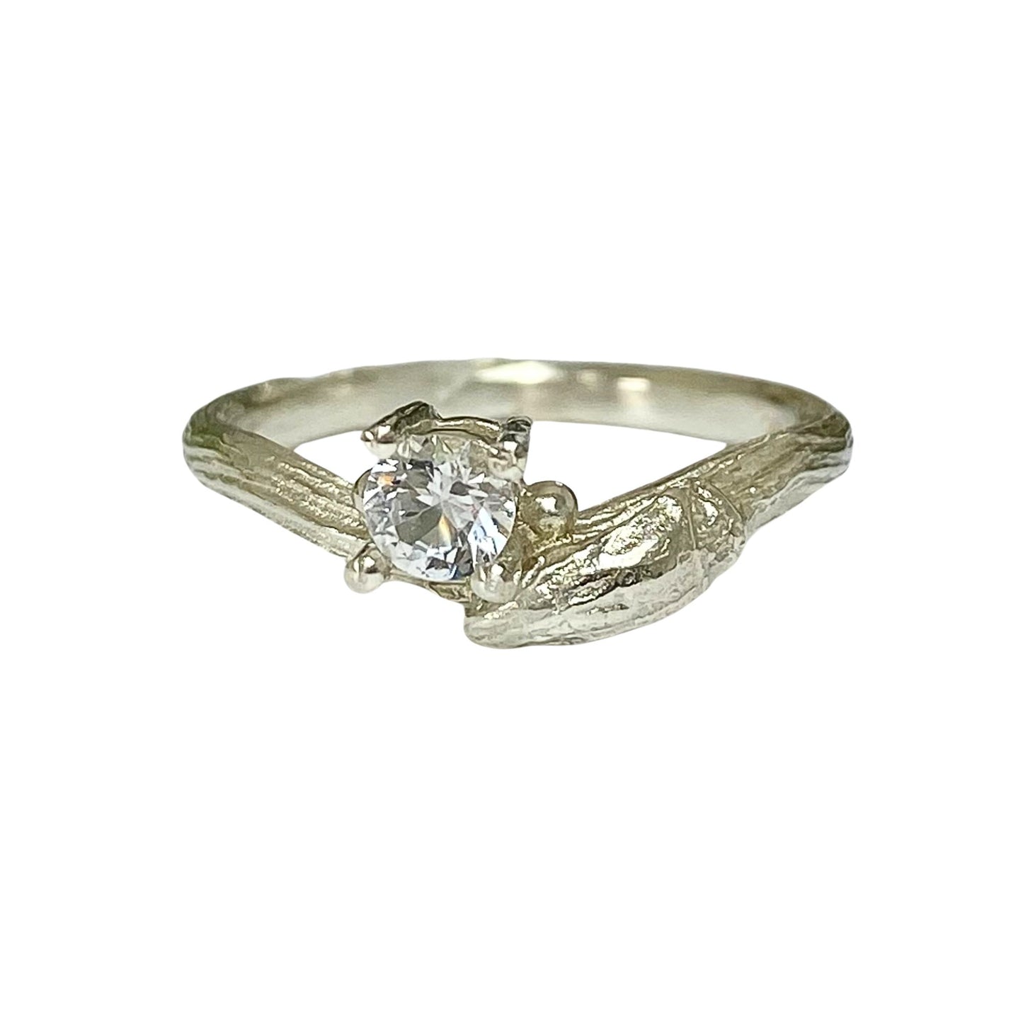 9ct White Gold and Sapphire Willow Twig Ring, Nature Engagement Ring, September Birthstone Ring