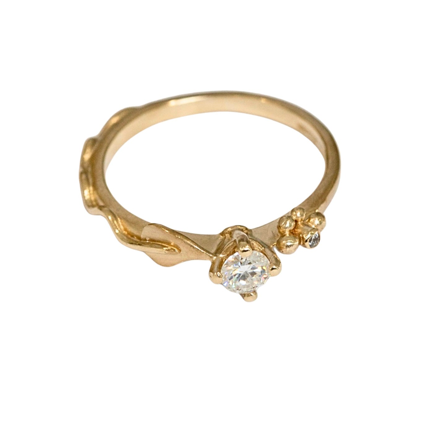 Dainty Gold Ariel Leaf Engagement Ring, Nature Inspired Moissanite Leaf Ring