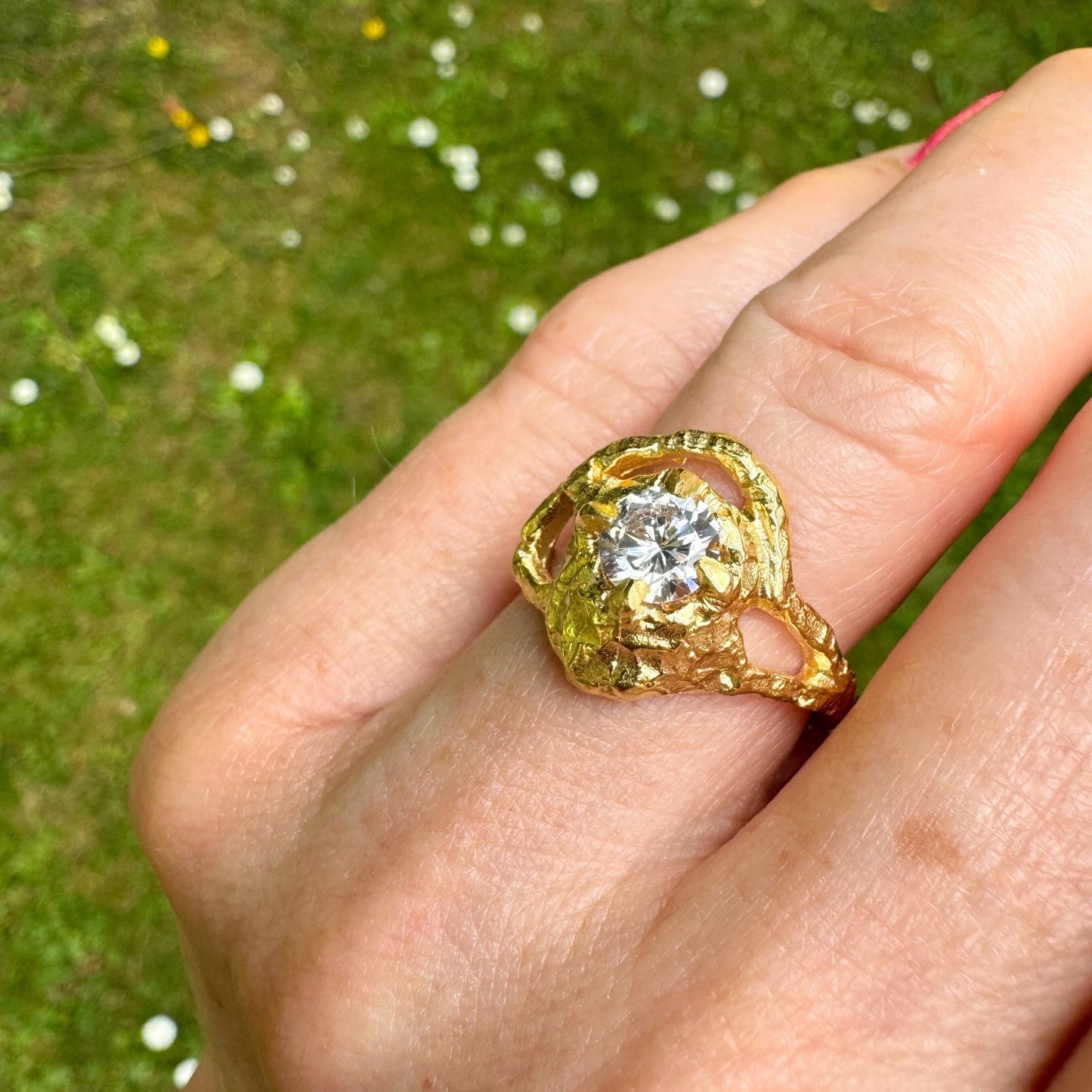 The Lunar Ring, Solid Gold and Diamond Organic Engagement Ring