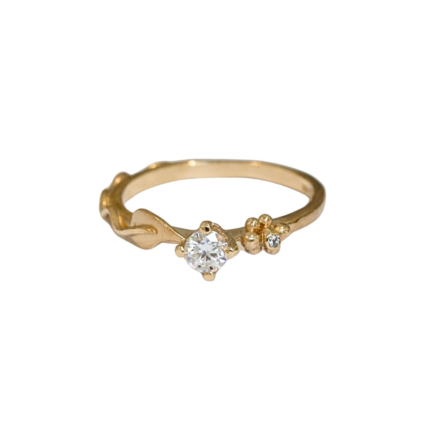 Dainty Gold Ariel Leaf Engagement Ring, Nature Inspired Moissanite Leaf Ring