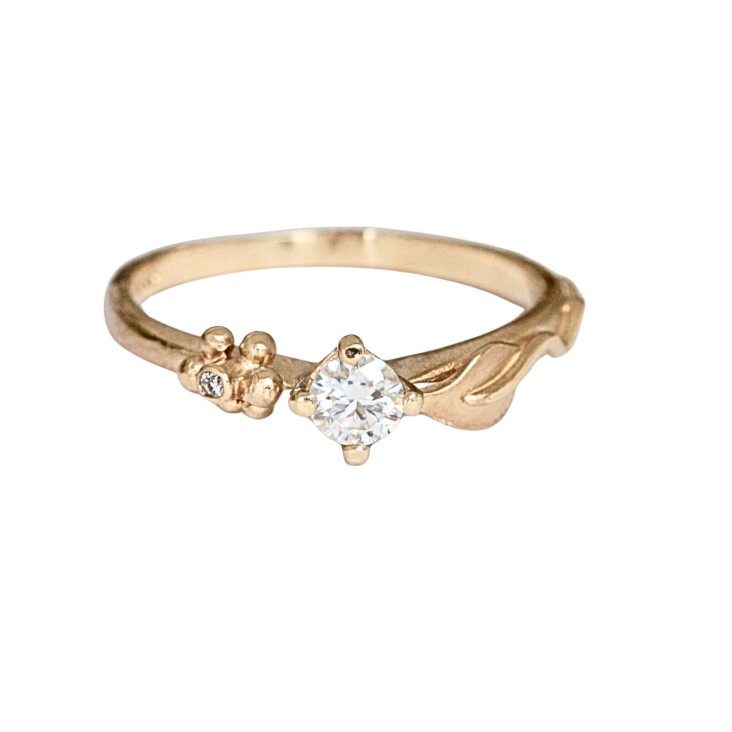 Dainty Gold Ariel Leaf Engagement Ring, Nature Inspired Moissanite Leaf Ring