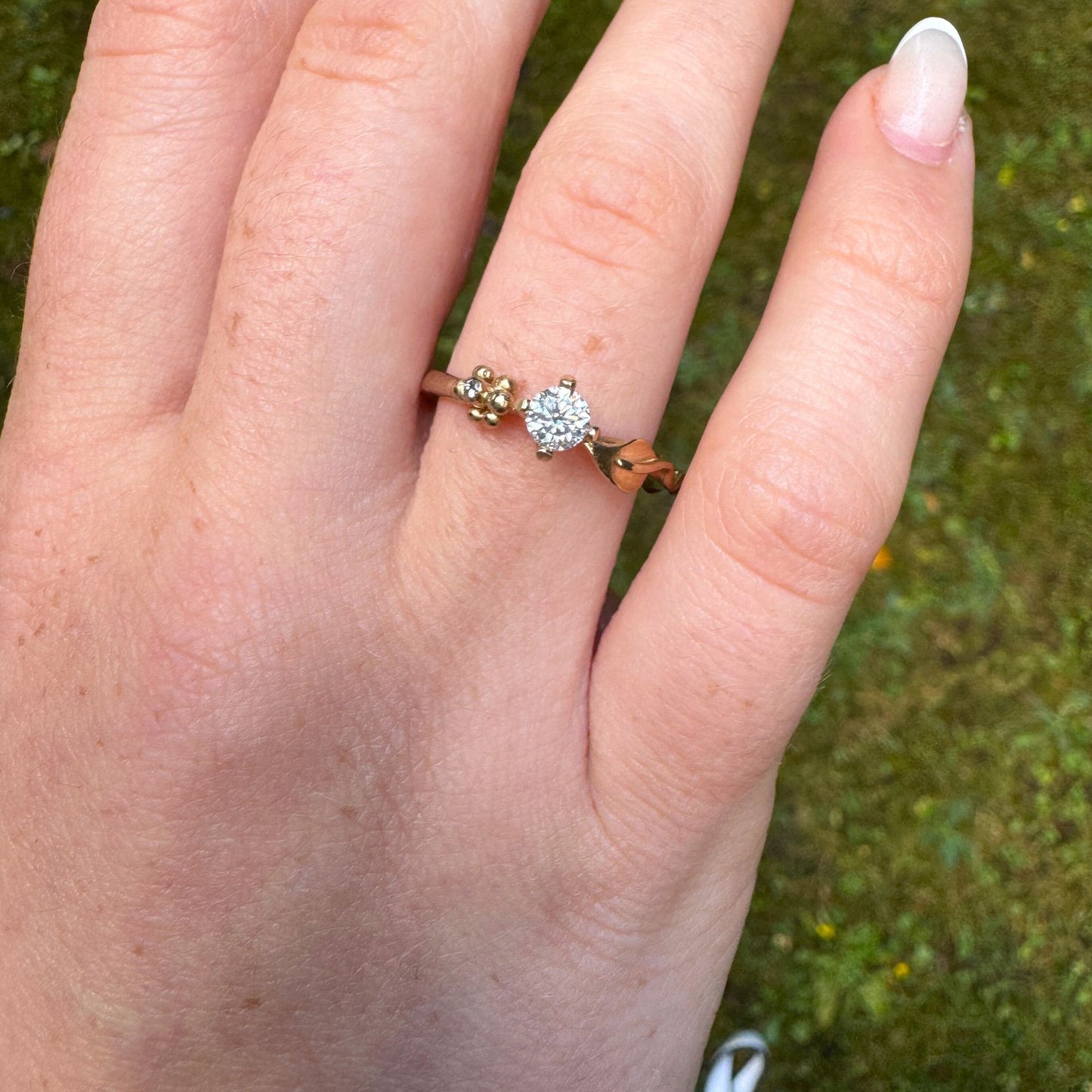 Dainty Gold Ariel Leaf Engagement Ring, Nature Inspired Moissanite Leaf Ring