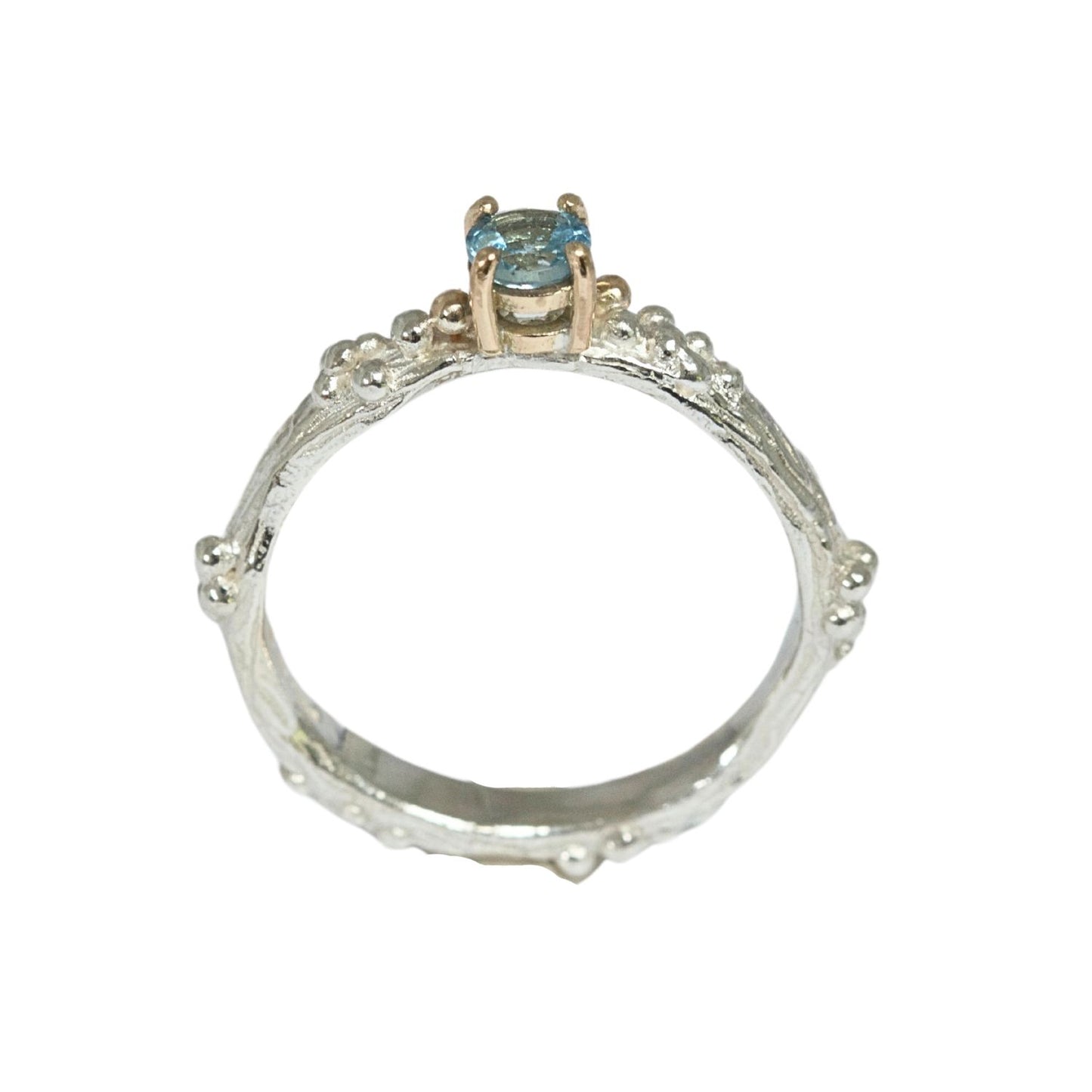 Aquamarine Silver and Gold Nature Organic Ring