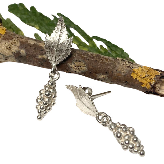 Woodland Elvish Silver Leaf and Berry Earrings