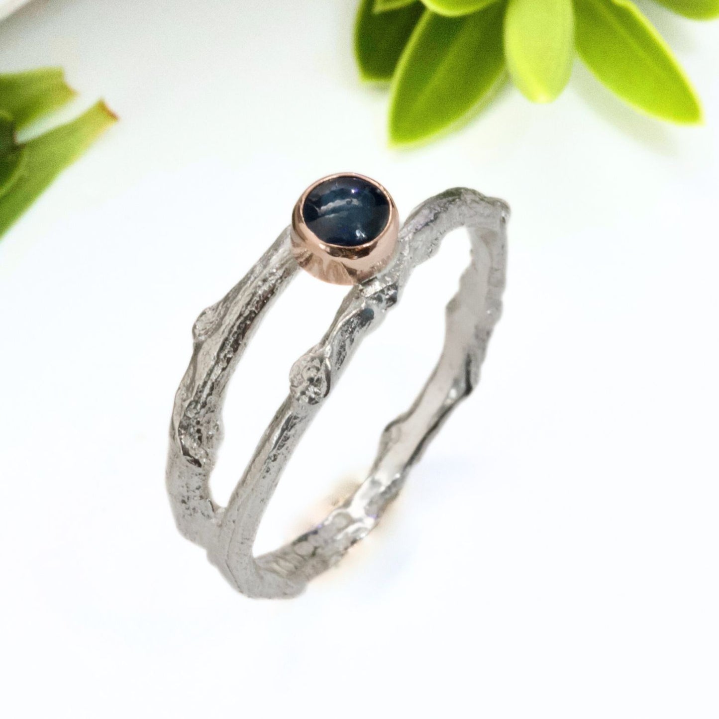 Sapphire Woodland Twig Ring, Cabochon Sapphire Engagement Ring