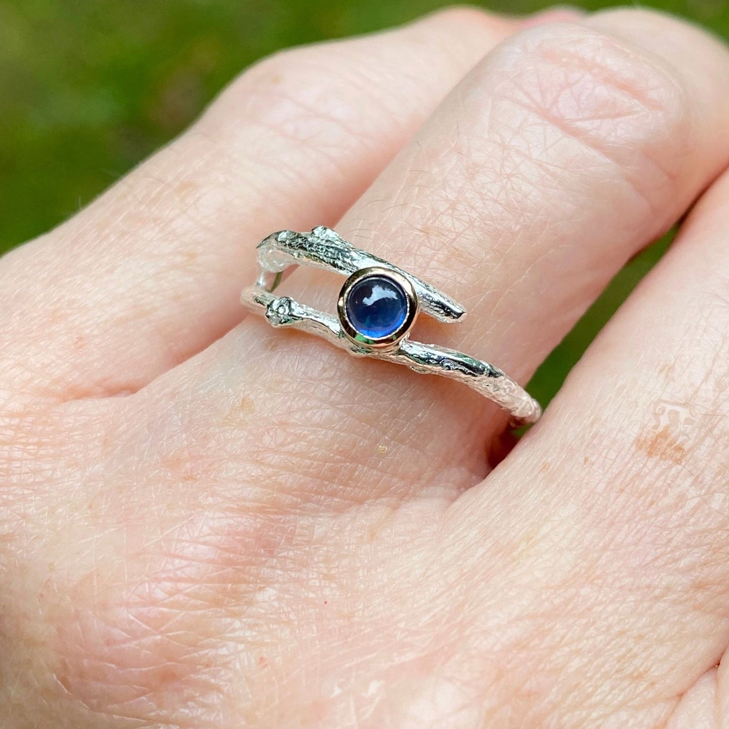 Sapphire Woodland Twig Ring, Cabochon Sapphire Engagement Ring