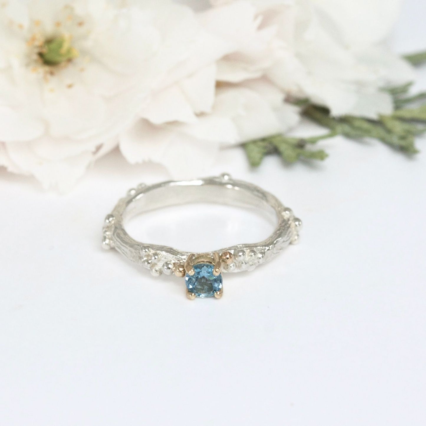 Aquamarine Silver and Gold Nature Organic Ring