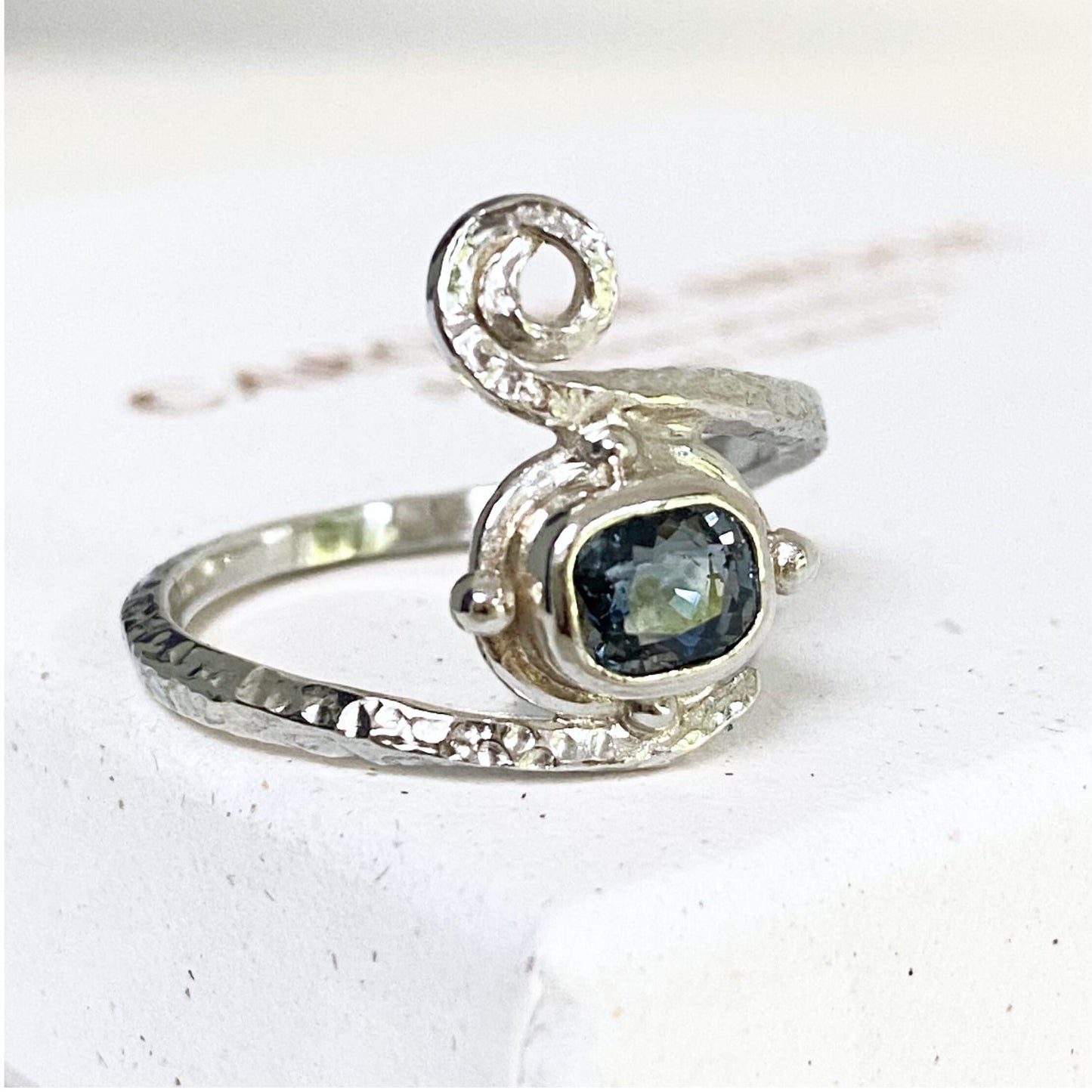 Montana Teal Cushion Sapphire White Gold Engagement Ring