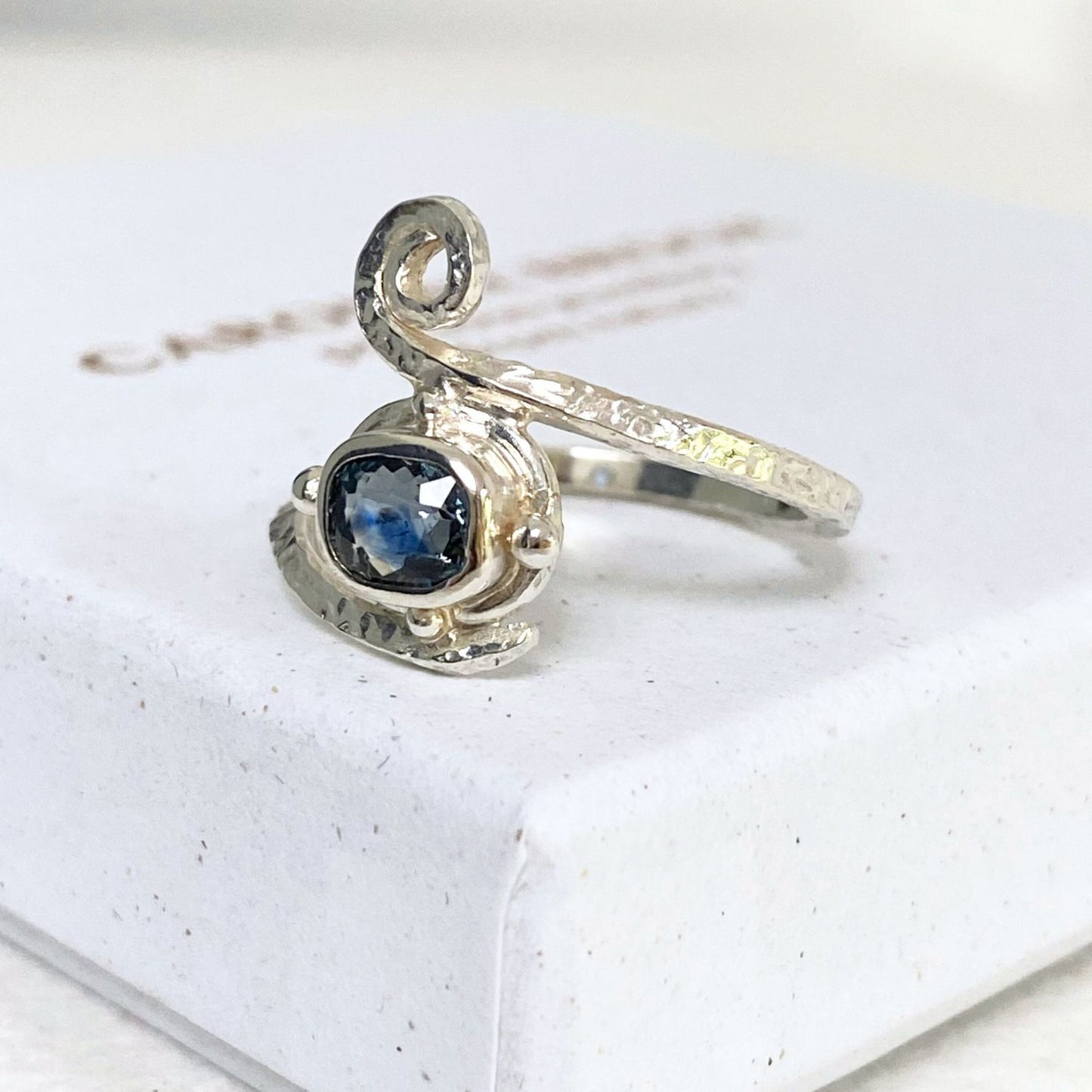 Montana Teal Cushion Sapphire White Gold Engagement Ring
