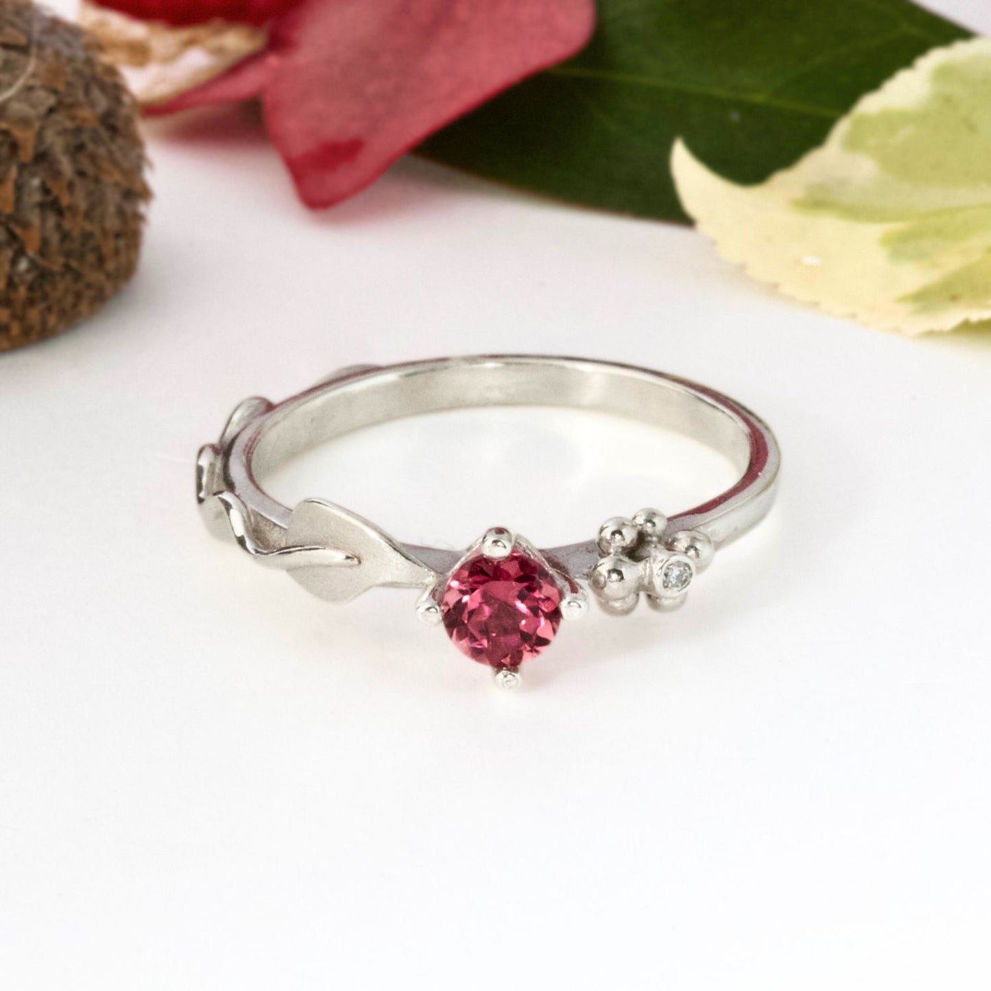 Pink Tourmaline Leaf Ring