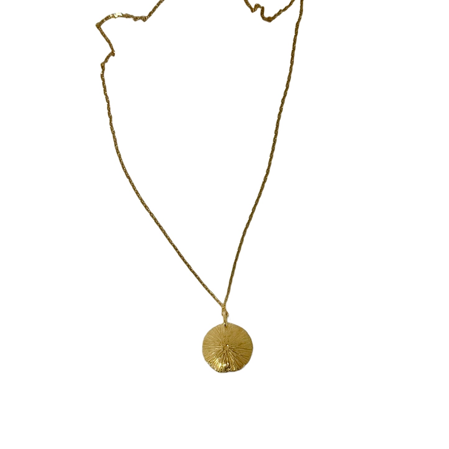 Gold vermeil necklace with a round pendant on a white background