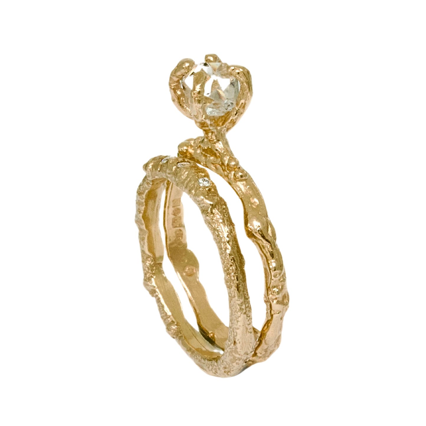 Organic Engagement and Wedding Ring, 9ct gold