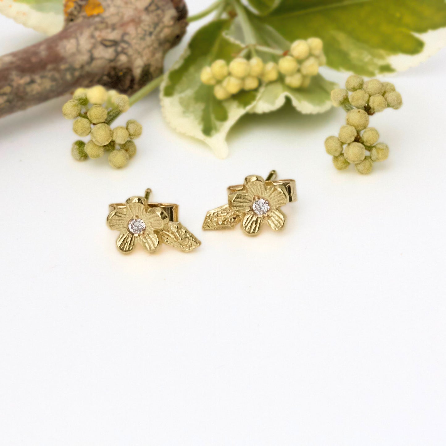 Tiny Cherry Blossom Diamond Earrings