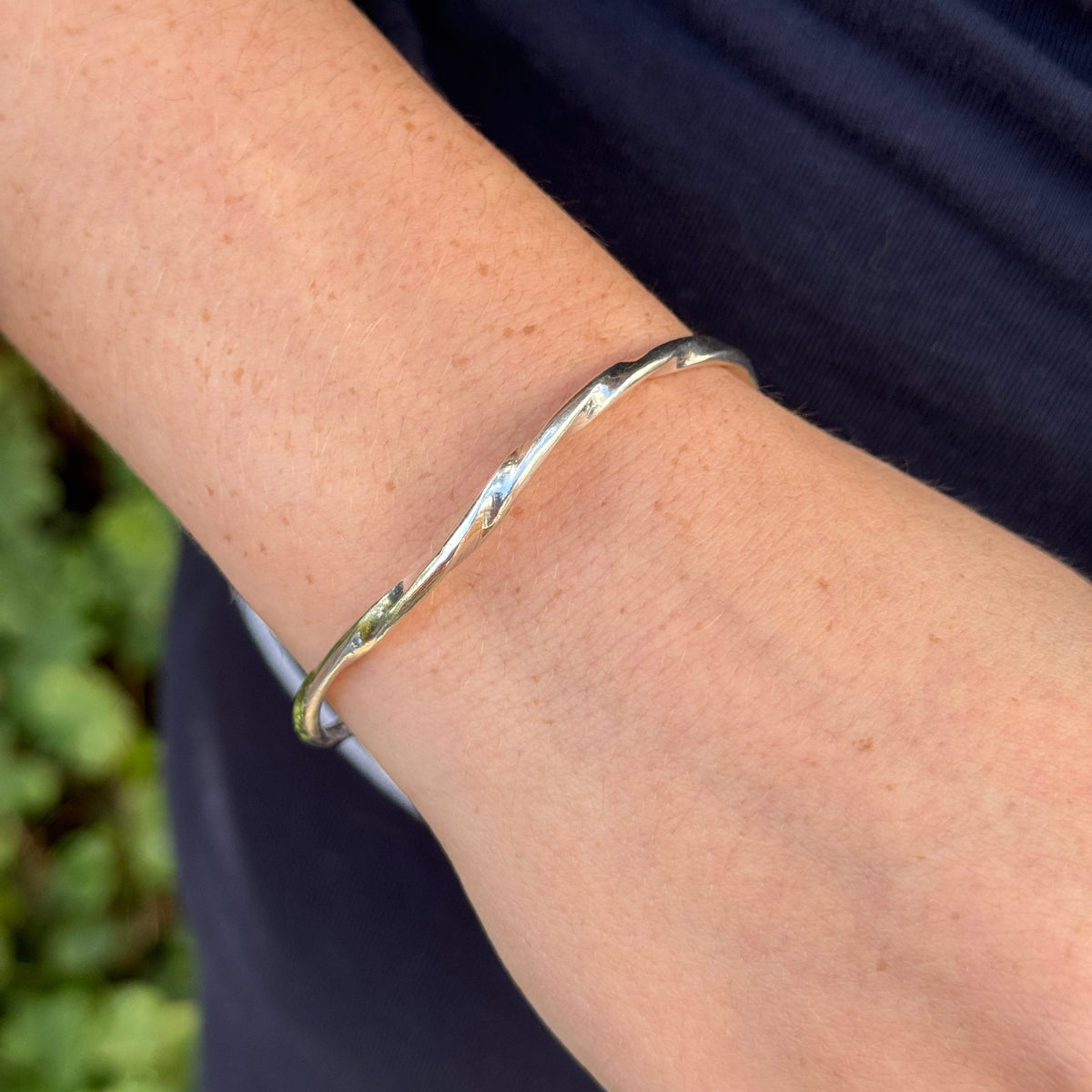 Ruby Organic Bangle, Handforged Sterling Silver Open Bangle