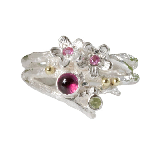 In the Pink, Enchanted Wood Twig Ring-Gemstone Mixed Metal Ring-Pink Sapphire