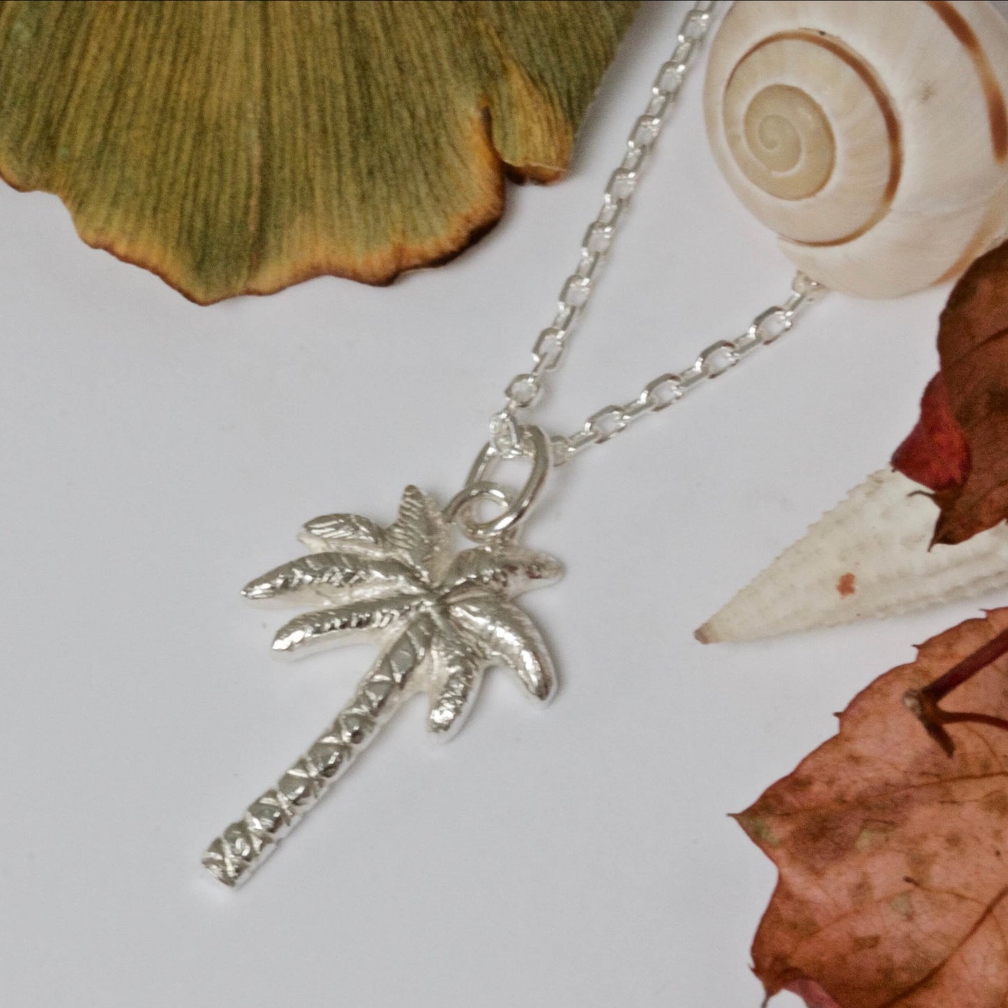 Palm Tree Necklace, Silver Palm Tree Pendant, Tropical Necklace