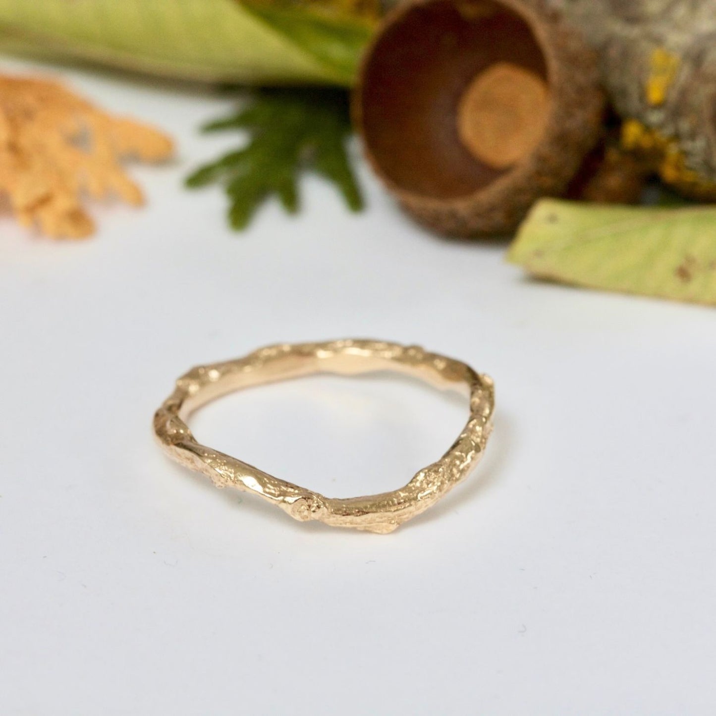 yellow gold organic twig ring