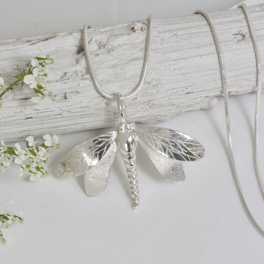 Handmade Silver Dragonfly Necklace-dragonfly pendant-large dragonfly necklace