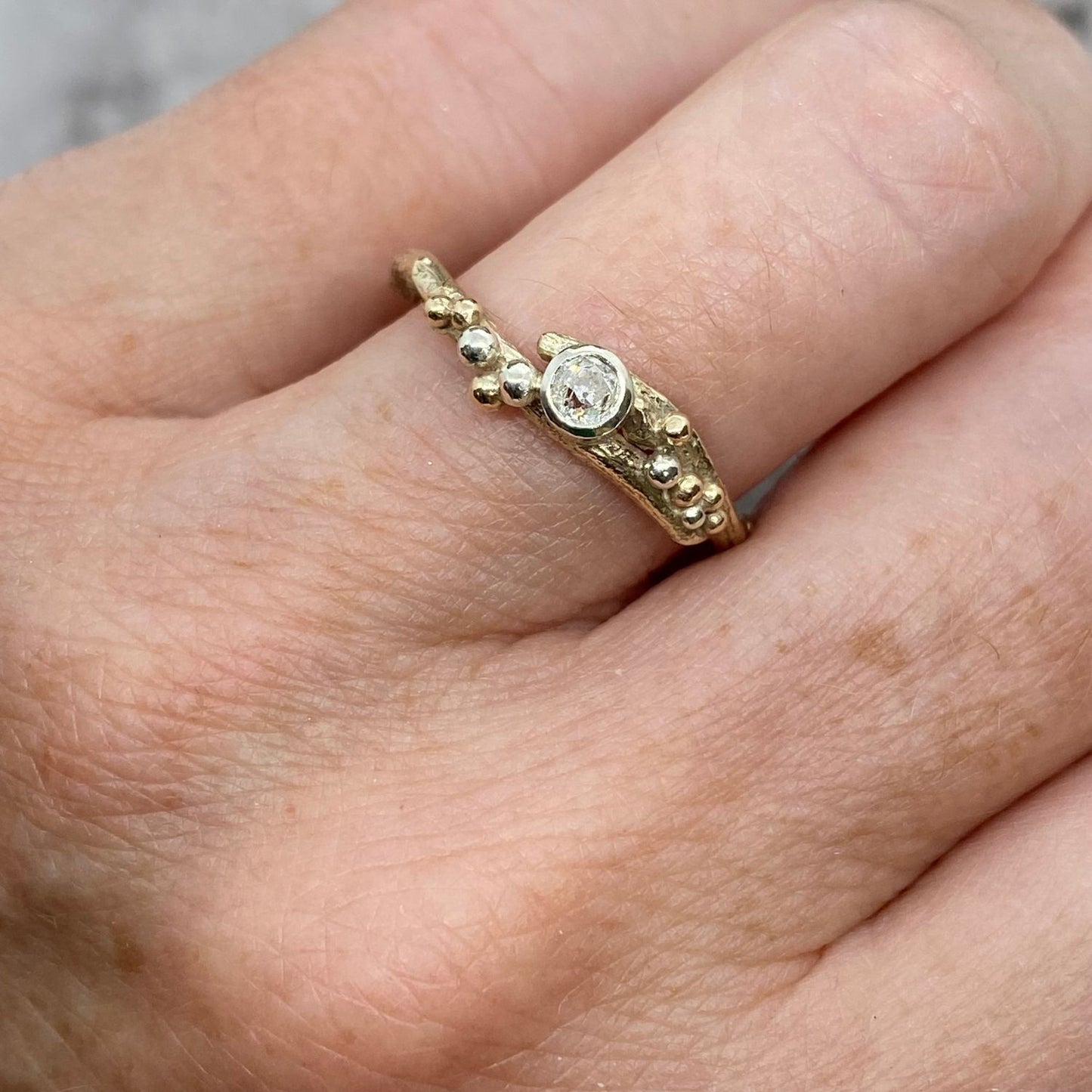 Recycled Vintage Diamond Twig Ring, Unique Eco Gold Engagement Ring