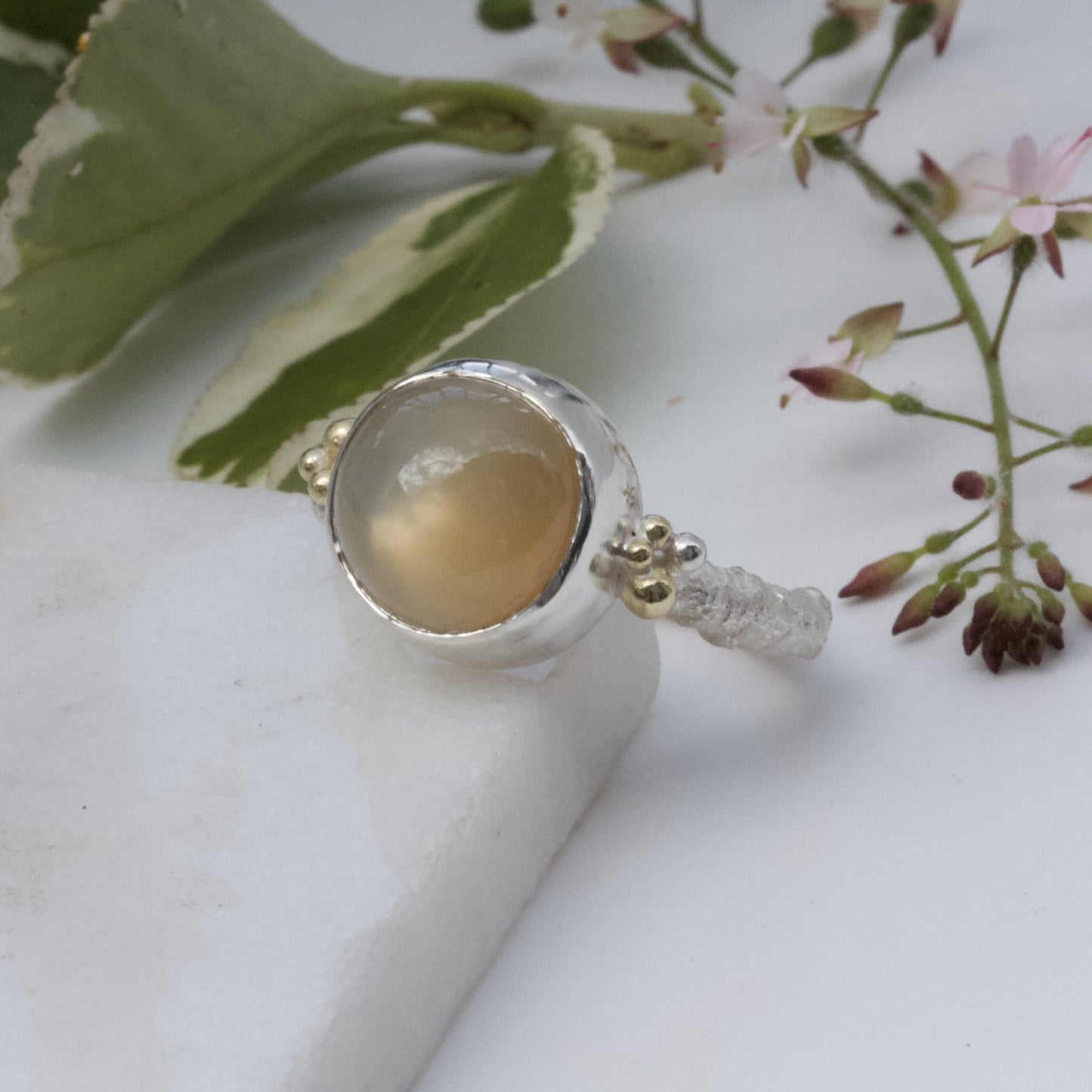 Champagne Moonstone Twig Ring, Rustic Ring