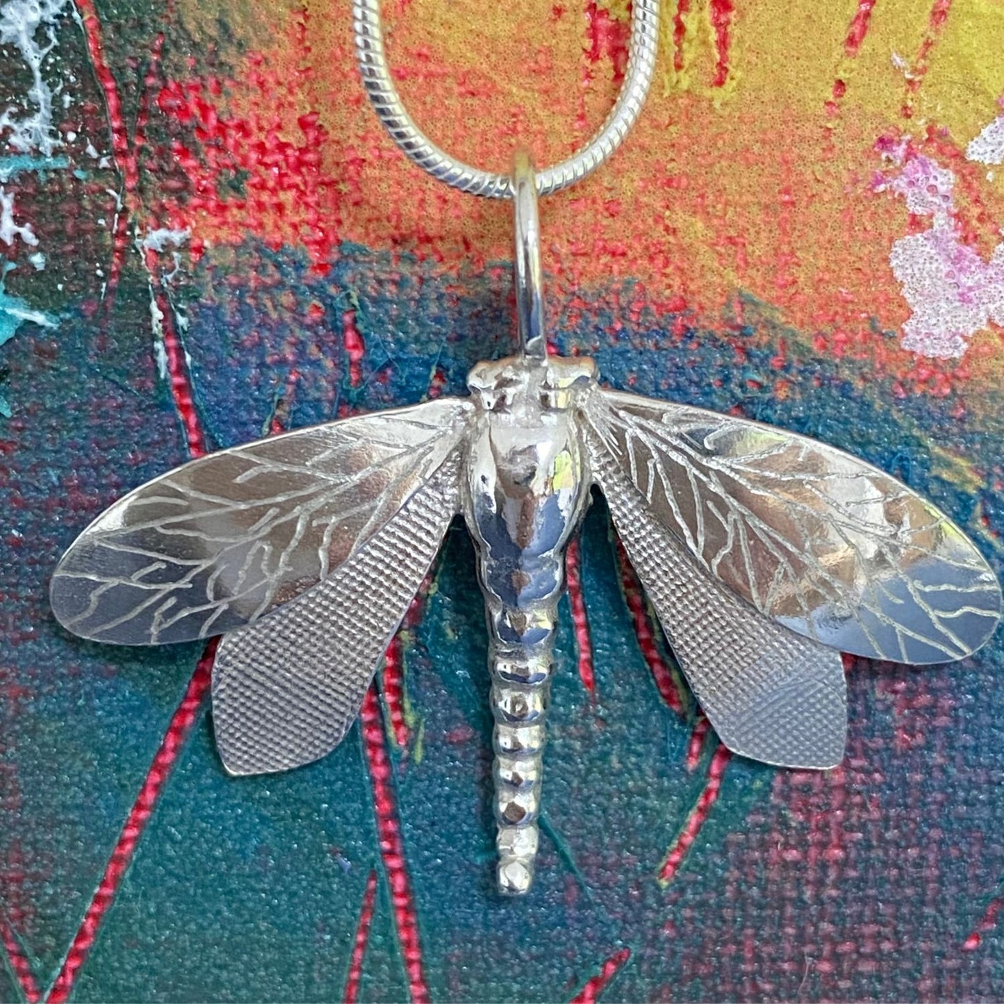 Handmade Silver Dragonfly Necklace-dragonfly pendant-large dragonfly necklace