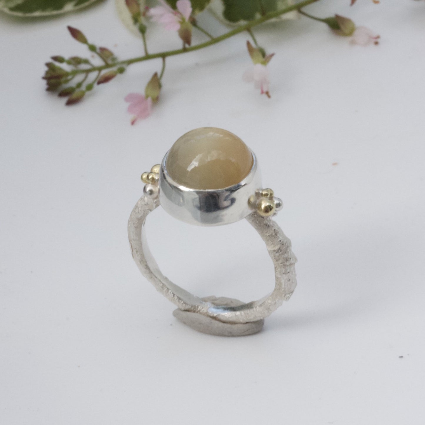 Champagne Moonstone Twig Ring, Rustic Ring