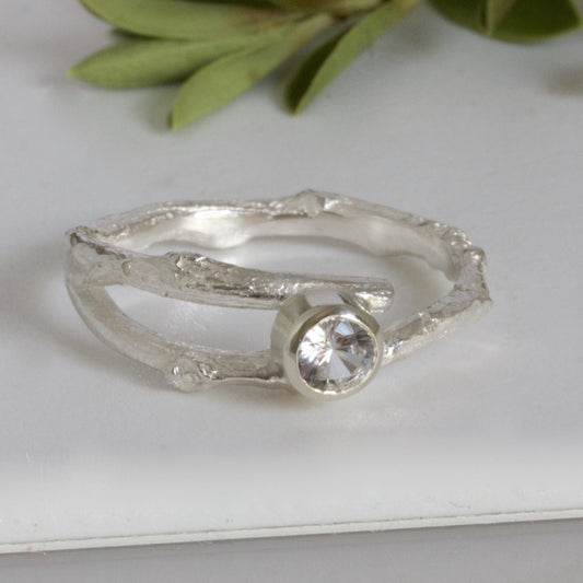 silver twig engagement ring