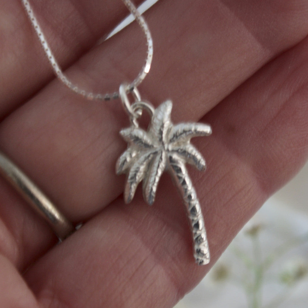 Palm Tree Necklace, Silver Palm Tree Pendant, Tropical Necklace