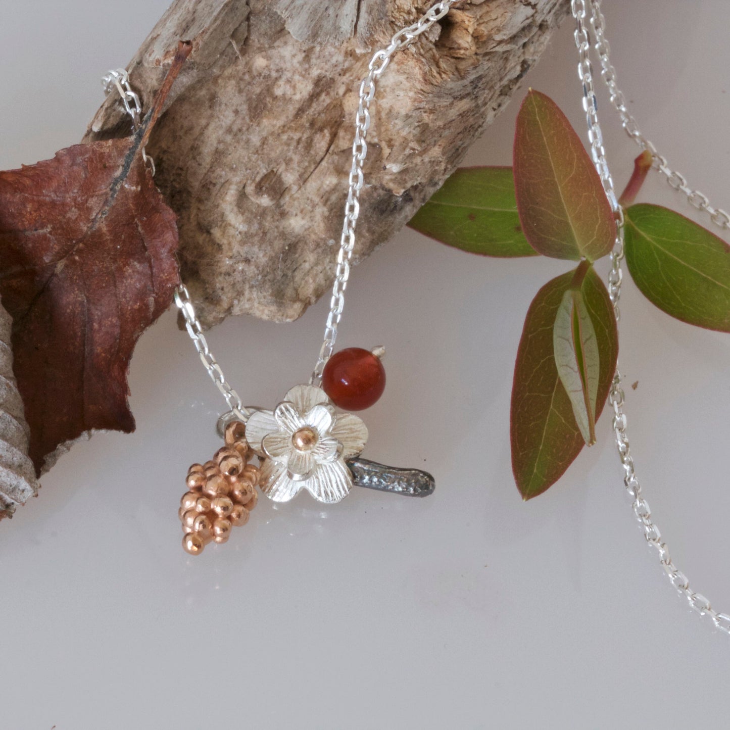 Silver and Rose Gold Botanical Forest Necklace