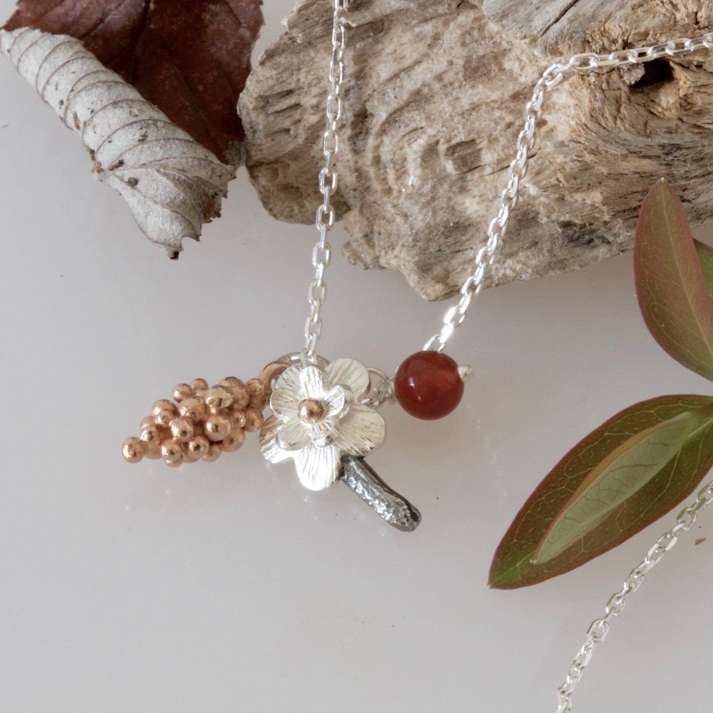 Silver and Rose Gold Botanical Forest Necklace