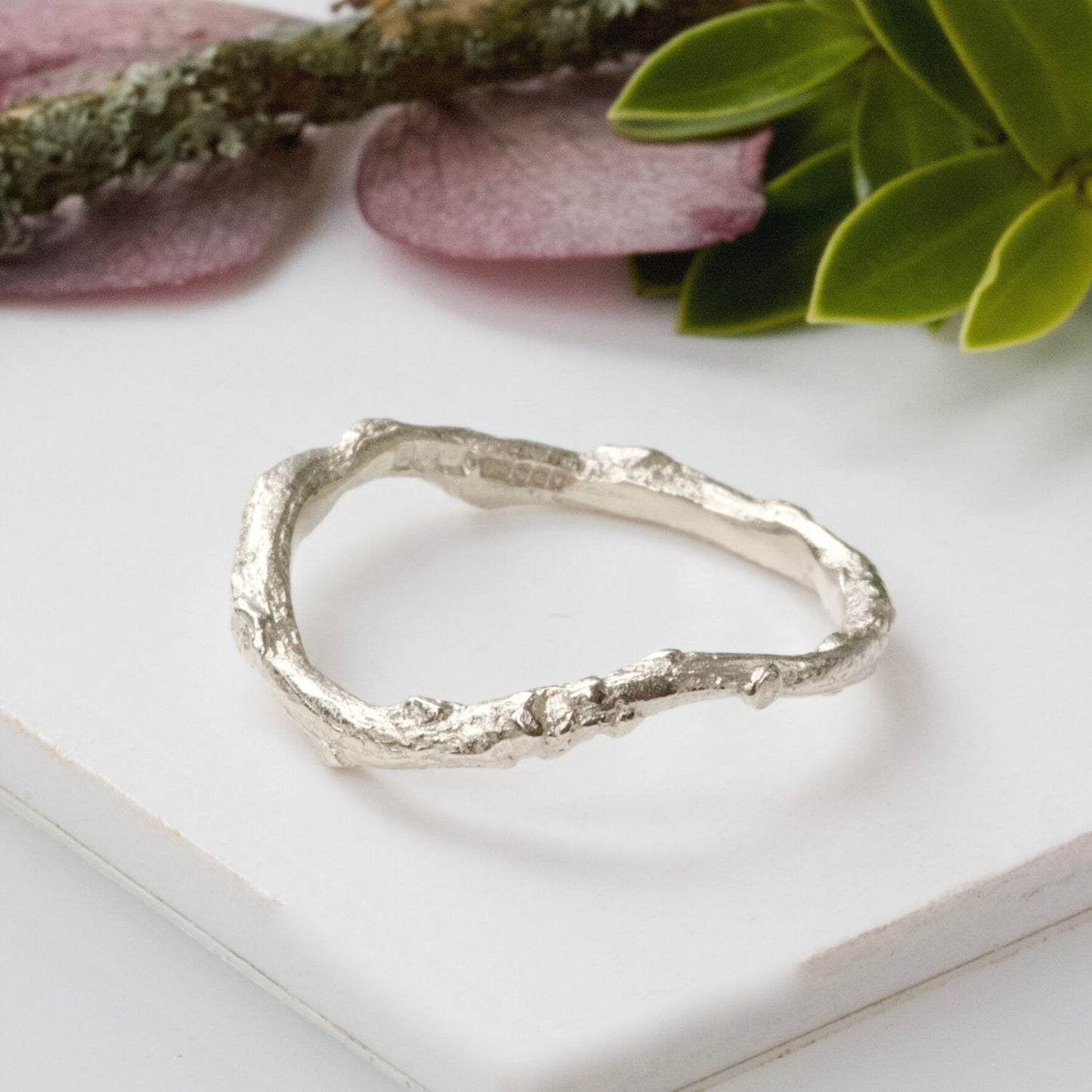 Shaped Gold Twig Wedding Ring, Organic Nature Stacking Ring