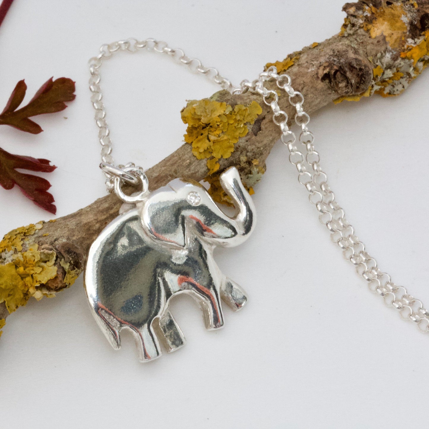 Lucky Silver Elephant Necklace, Trunk Up