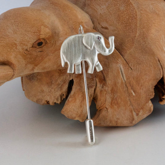 silver and ruby elephant pin