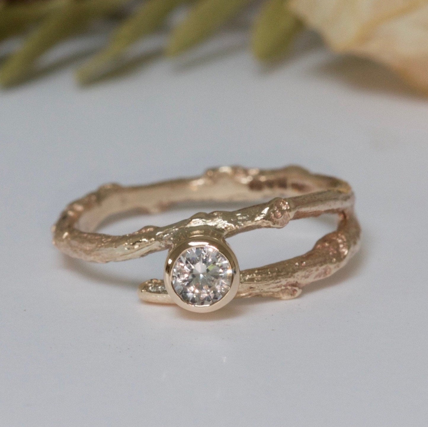 9ct Gold and Sapphire Woodland Twig Ring, September Birthstone, Unique Engagement Ring