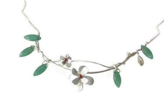 Summertime Flower and Aventurine Necklace-handmade silver and green floral necklace