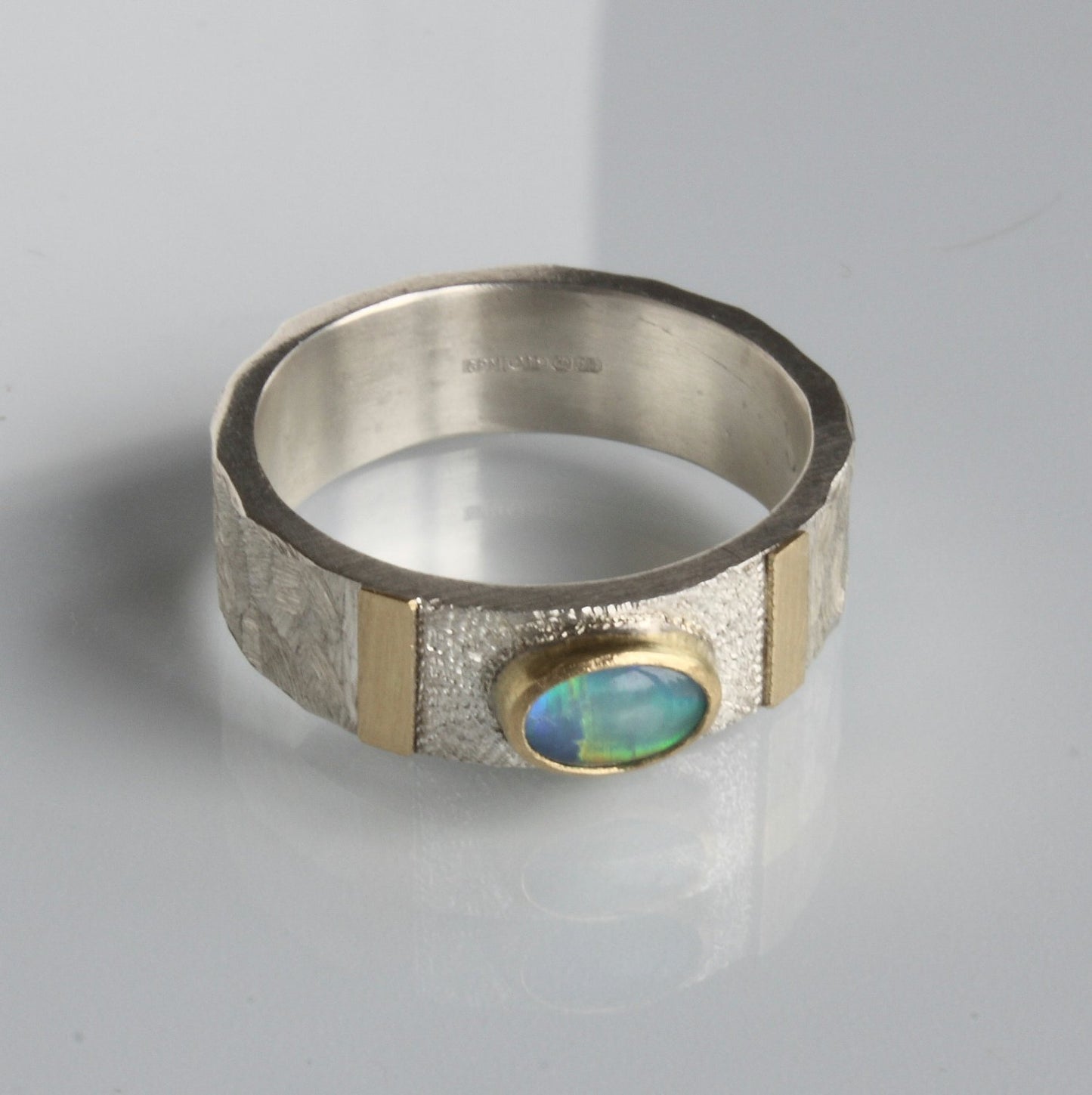 Opal Ring-October Birthstone-Silver and 18k Gold Ring-Unique Ring-unisex ring-Opal Wedding Band