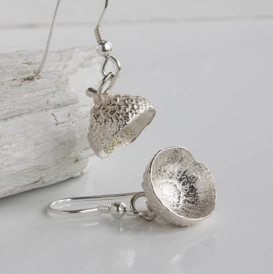 Silver Acorn Cup Earrings, Woodland Earrings