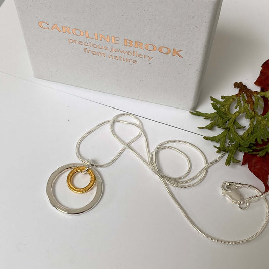 Double Circle of Love Necklace, Silver and Gold Vermeil Hoop Necklace