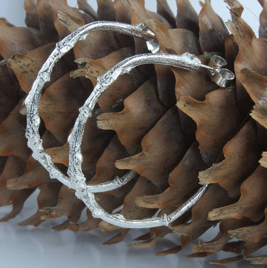 Silver Hoop Twig Earrings