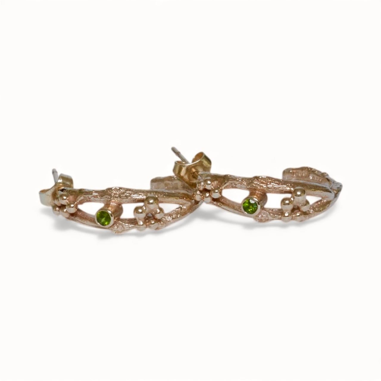 Tsavorite Woodland Twig Hoops, Solid Gold Luxury Hoop Earrings