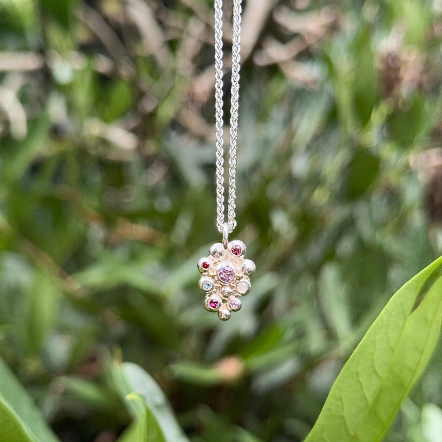 Bubble Gemstone Pendant, Silver and 18ct Gold Bubble Necklace