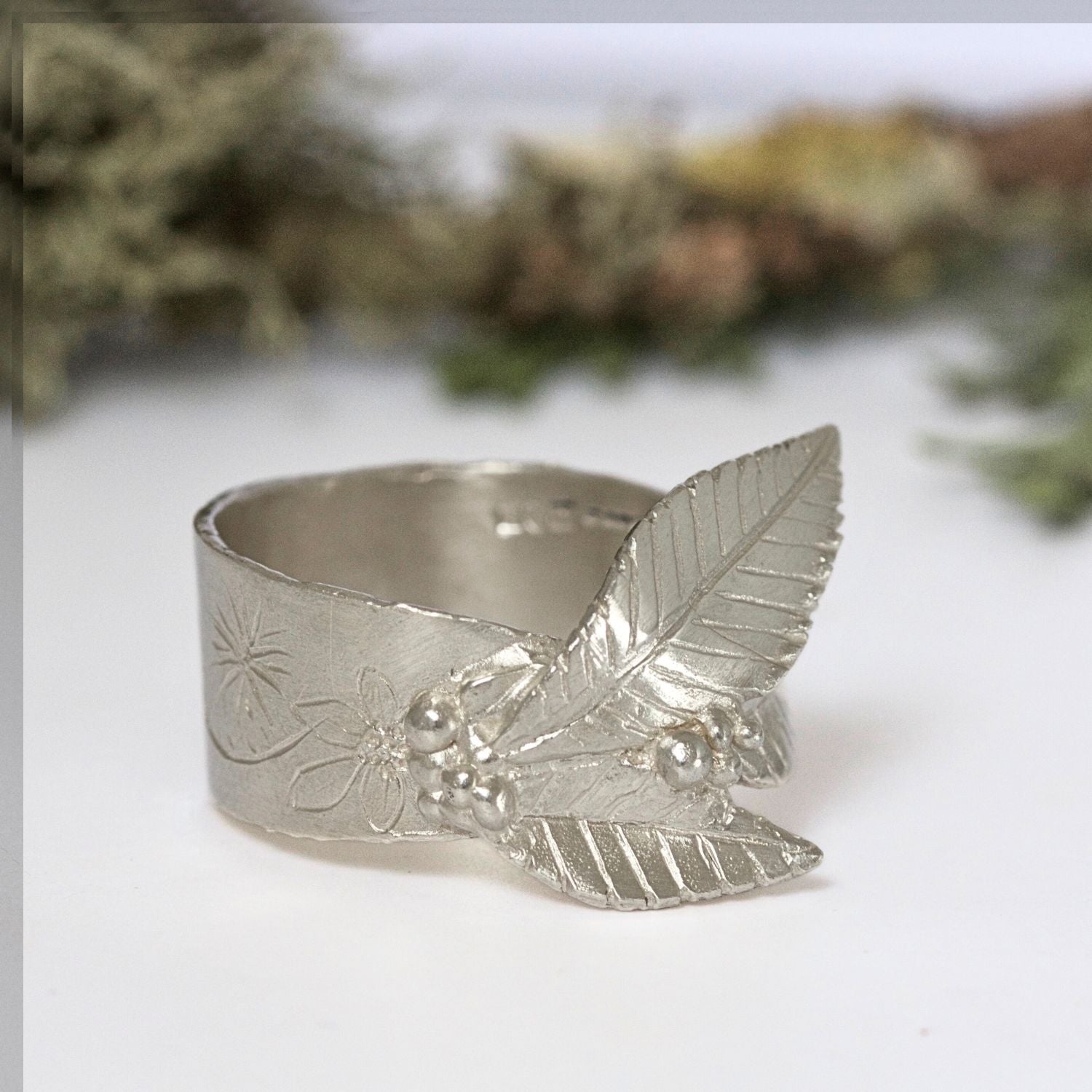 flower and leaf sterling silver ring
