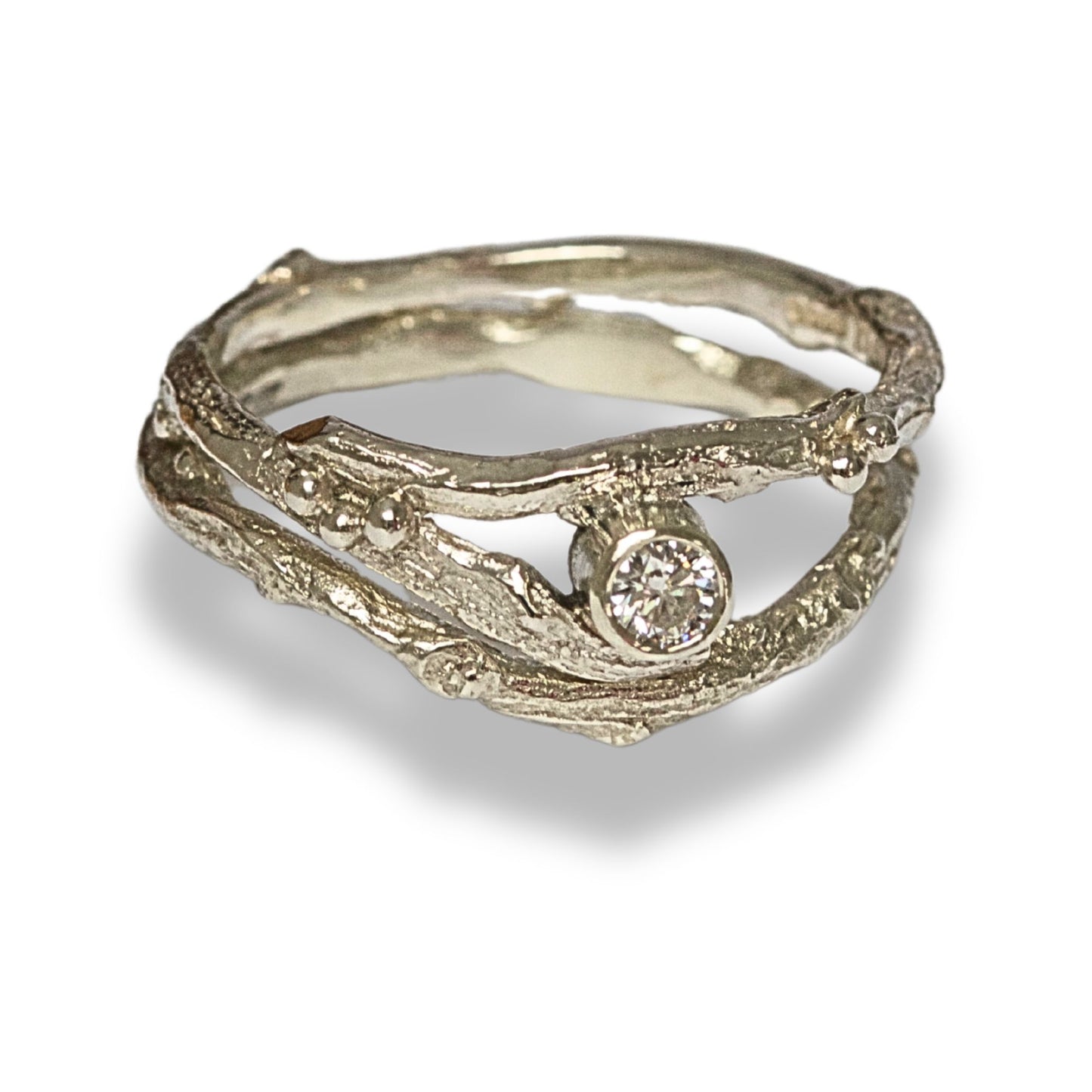 Gold and Diamond Twig Engagement Ring Set, Elvish Engagement and Wedding rings