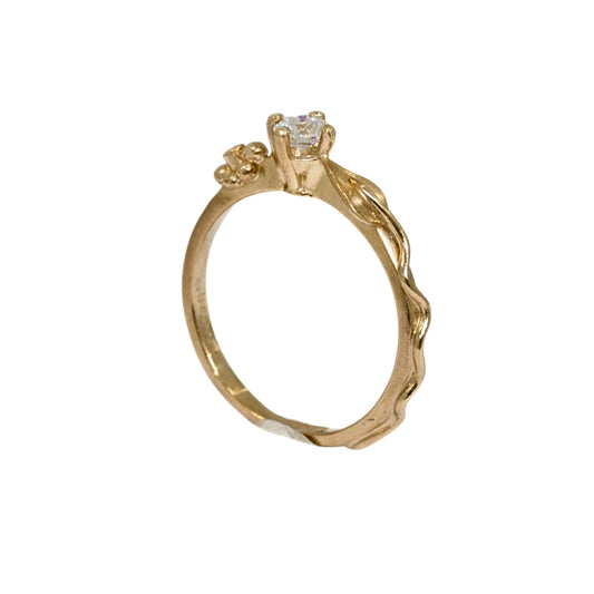 Dainty Gold Ariel Leaf Engagement Ring, Nature Inspired Moissanite Leaf Ring