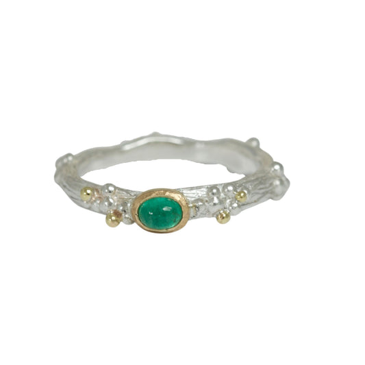Emerald Woodland Ring, Silver and 18ct Gold Nature Ring
