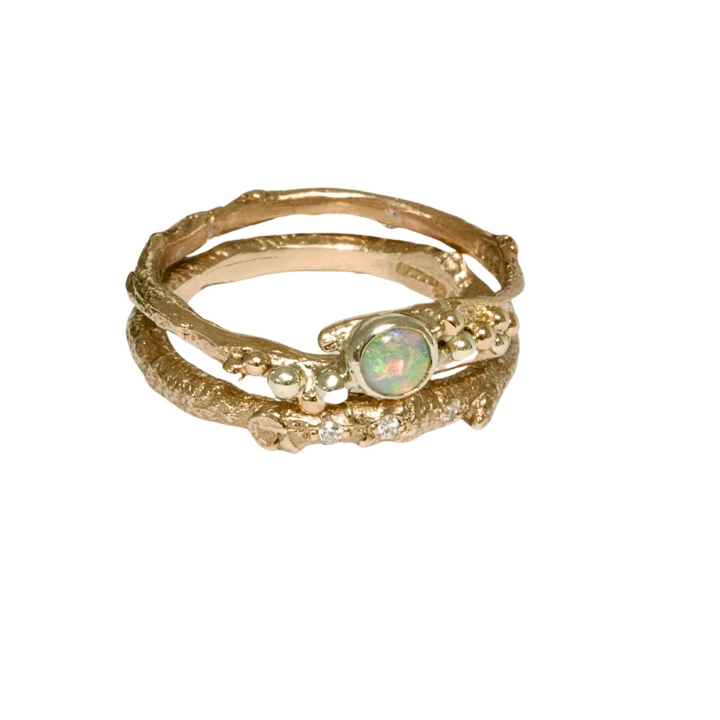 gold and Opal twig ring stack