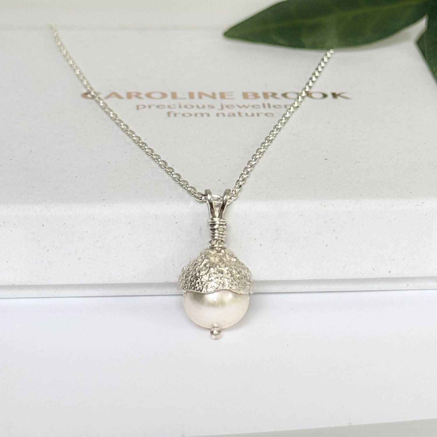 Sterling Silver Pearl Acorn Necklace