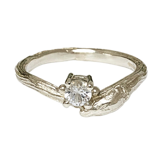 9ct White Gold and Sapphire Willow Twig Ring, Nature Engagement Ring, September Birthstone Ring